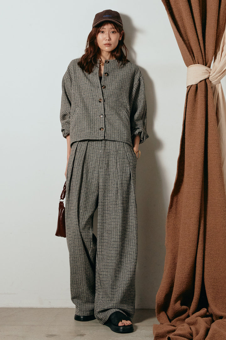 [SET]ノーカラーガンクラブチェックジャケット+ガンクラブチェックタックパンツ(2set)