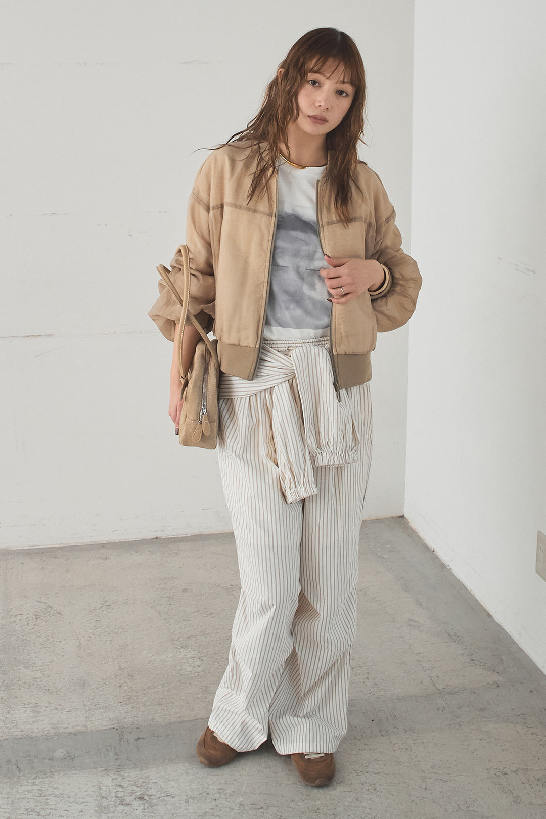 [SET]長袖アソートフォトTシャツ+ストライプウエスト巻きジョガーパンツ(2set)