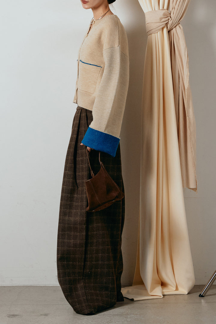 [SET]アルパカタッチダブルフェイスカーディガン+ウールライクチェックタックパンツ(2set)