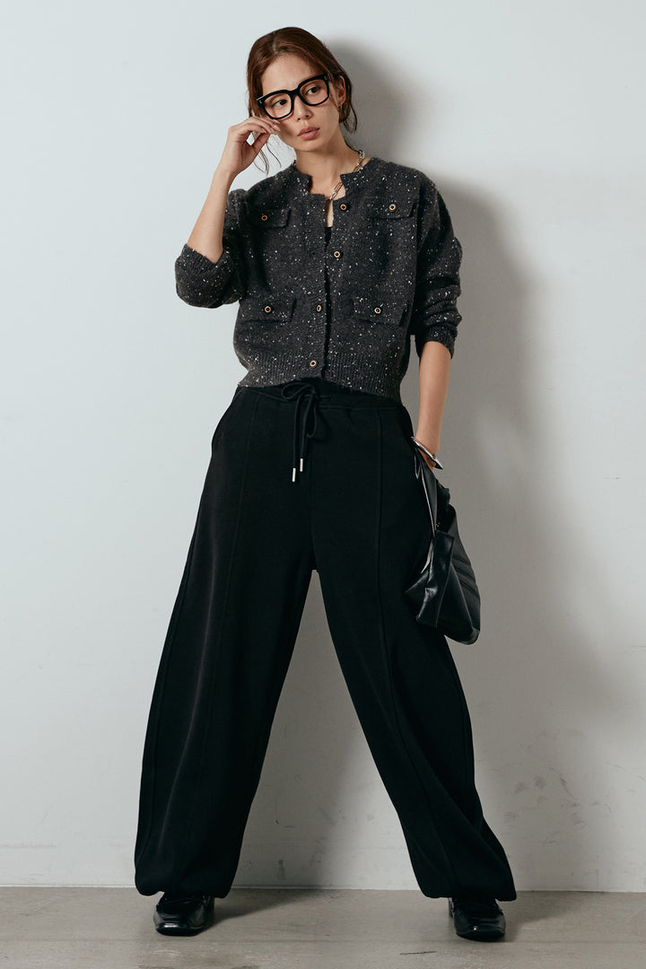 [SET]ネップニットカーディガン+スウェットワイドカーブパンツ(2set)