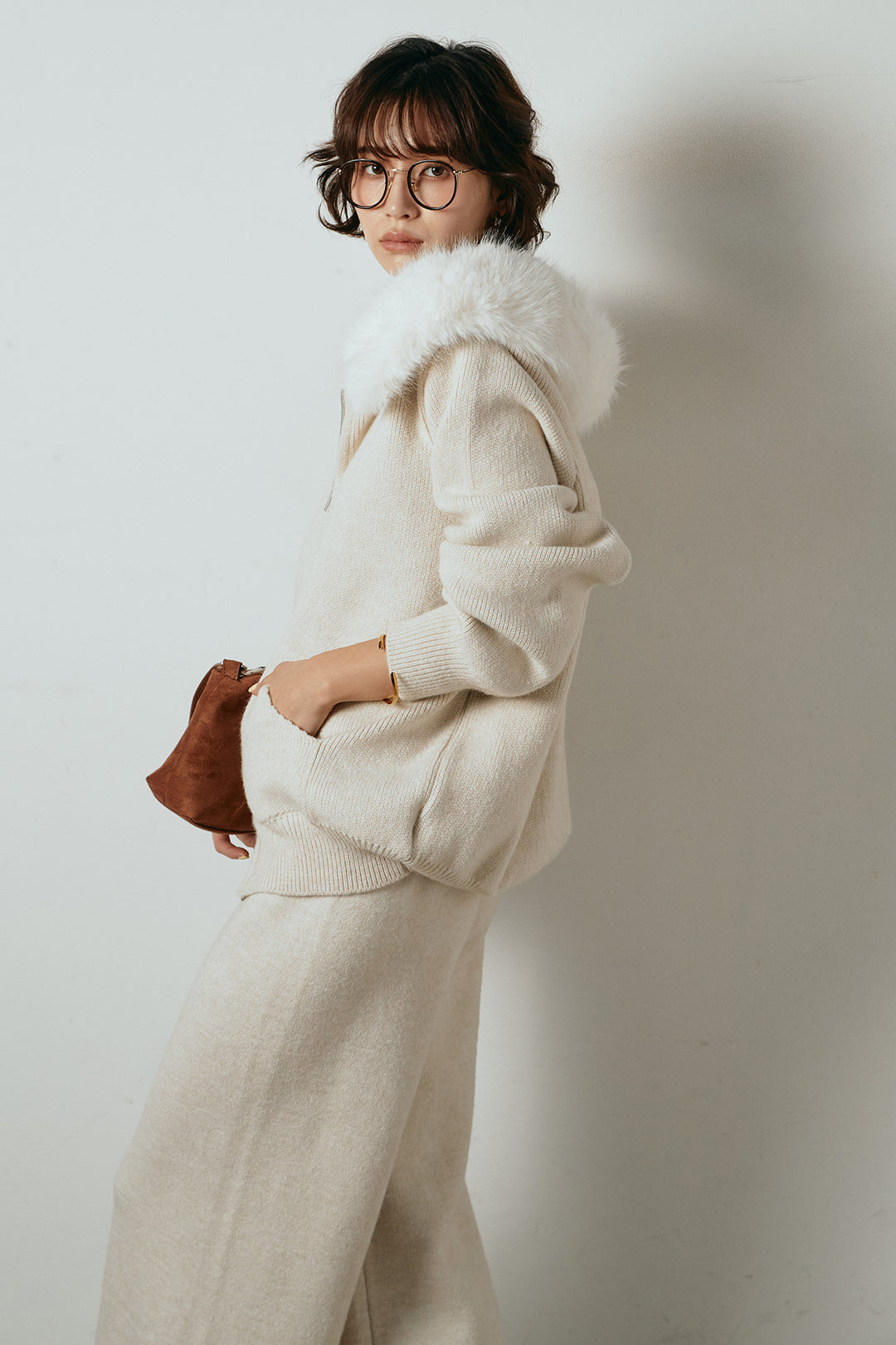 【着回しセット】[SET]ファー付きフーディーニットSETUP+ビッグカラーダブルジップニットSETUP(2set)