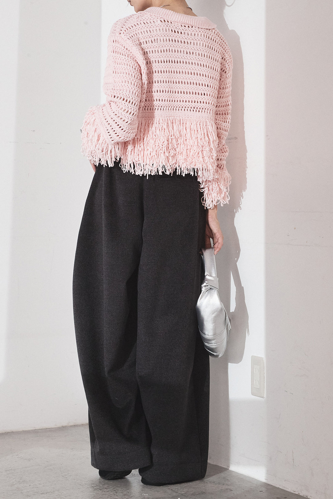 [SET]メッシュフリンジカーディガン+ウールタッチカーブワイドパンツ(2set)
