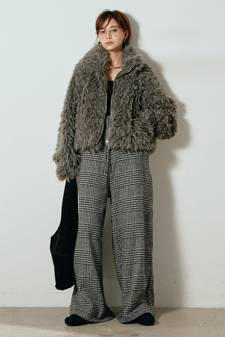 [SET]ミックスシープファースタンドブルゾン+前後2wayグレンチェック柄スカーチョサロペット(2set)