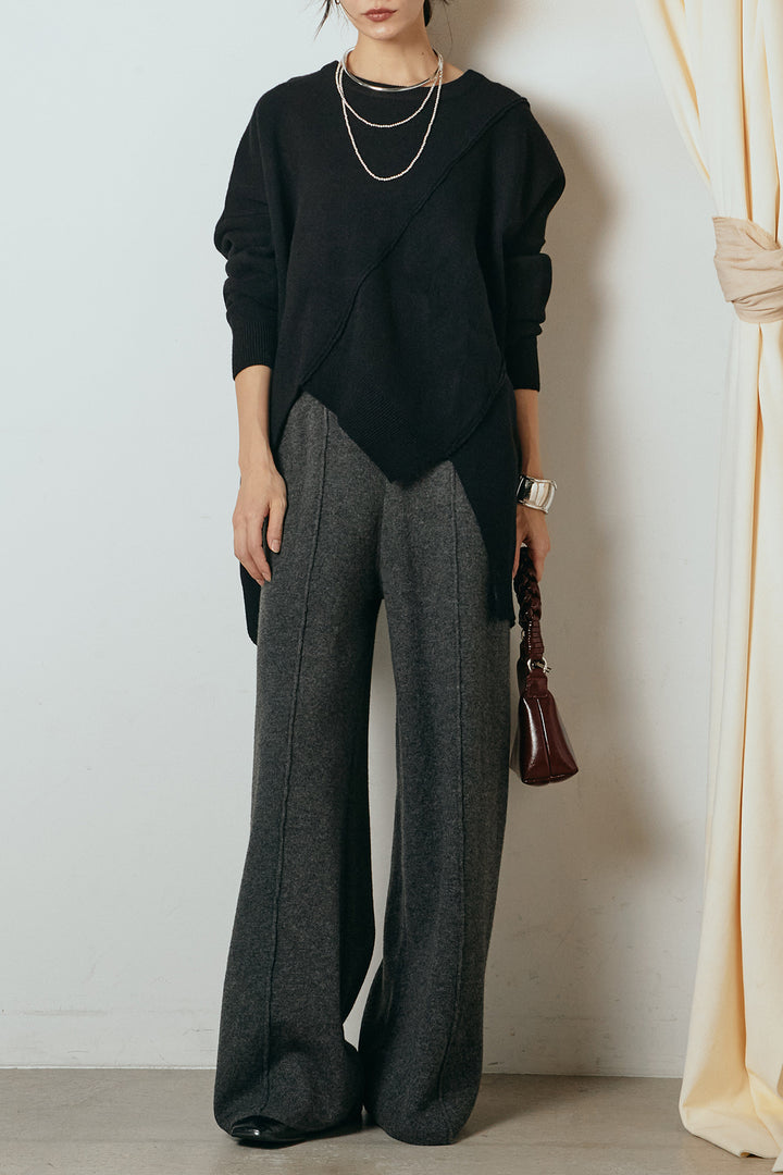[SET]アシンメトリーデザインニットトップス+センターラインニットパンツ(2set)