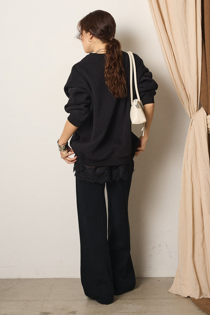 [SET]ロゴデザインルーズスウェット+ワイドリブニットイージーパンツ(2set)