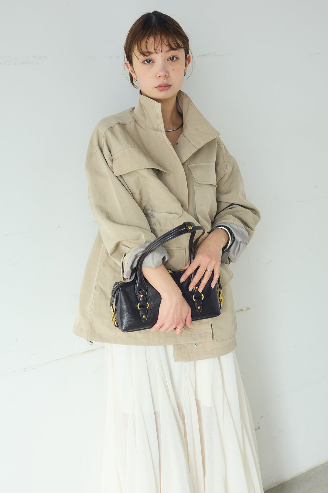 [SET]ナイロンツイルフィールドジャケット+シアーフリルキャミワンピース(2set)