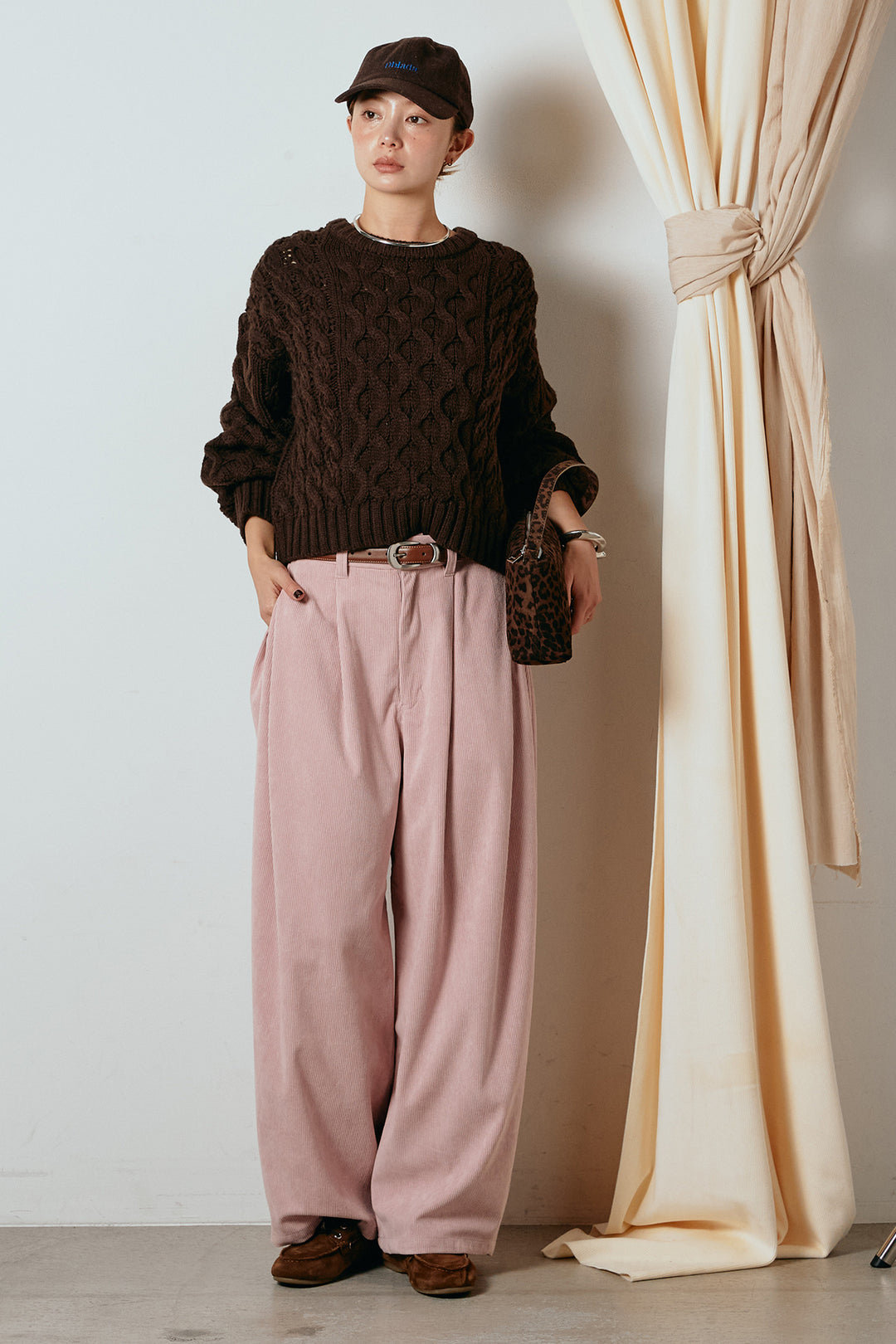 [SET]バルキーケーブルプルオーバー+コーデュロイサイドタックコクーンパンツ(2set)