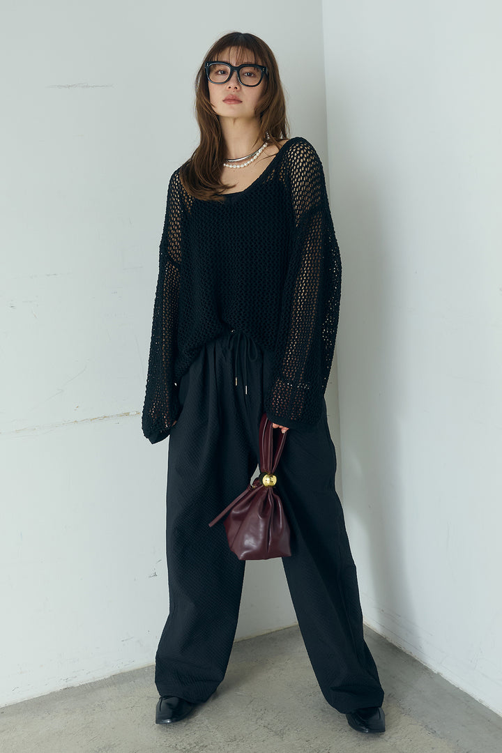 [SET]メッシュ編みビスチェセットVネックプルオーバー+シアサッカーイージーパンツ(2set)