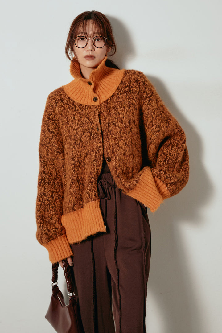 [SET]ハイネックミックスニットトップス+フロントラインデザインワイドスウェットパンツ(2set)