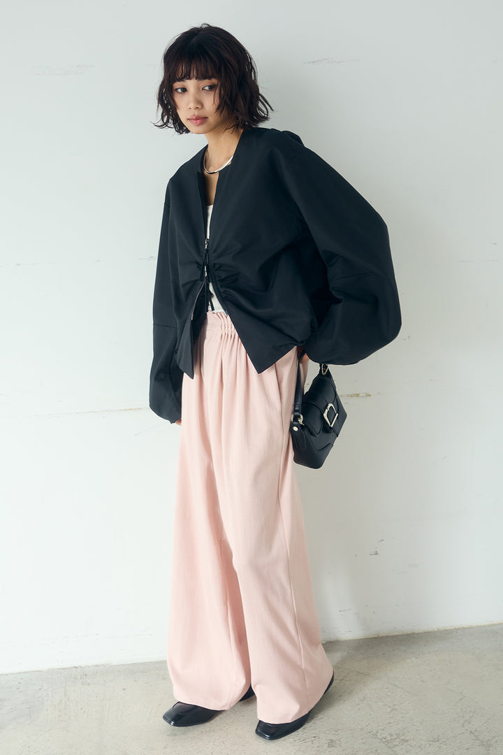 [SET]ノーカラーフロントギャザージップアウター+ツイルメニータックパンツ(2set)
