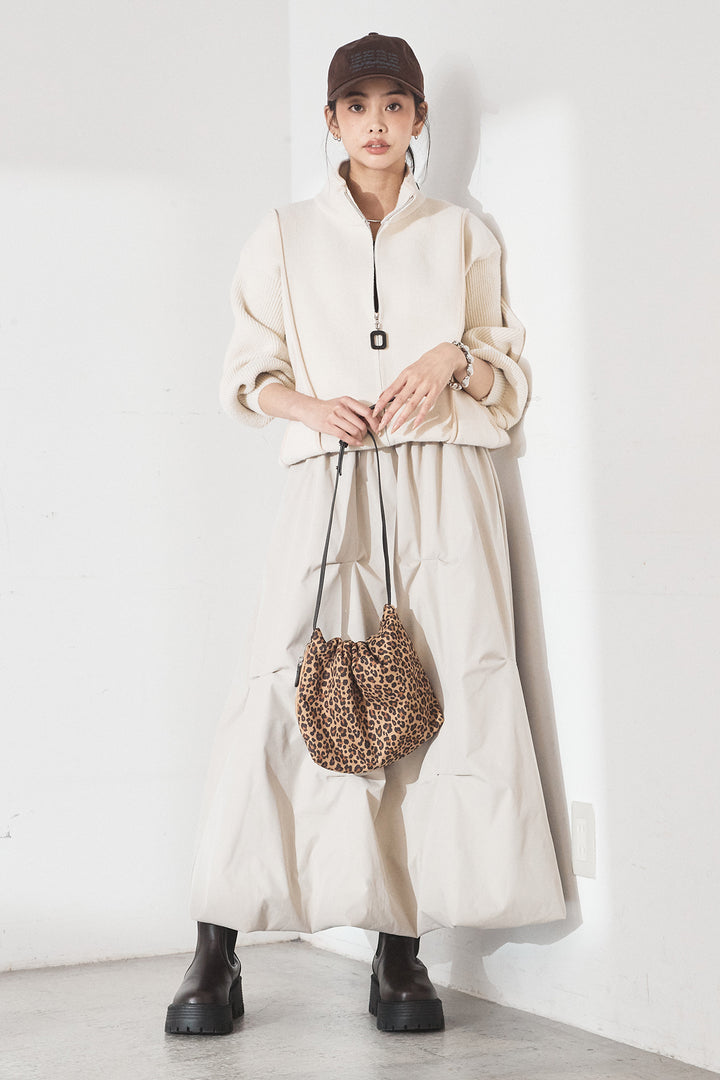 [SET]ハイネックパイピングデザインブルゾン+ランダムタックバルーンスカート(2set)