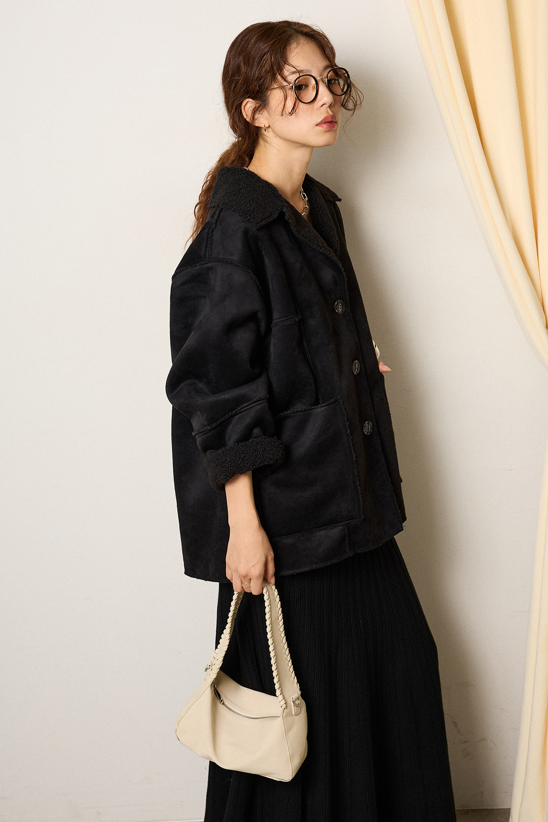 [SET]エコムートンカバーオール+編み地切り替えフレアニットスカート(2set)