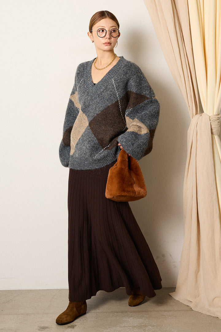 【着回しセット】[SET]ルーズアーガイルVネックニット+ルーズアーガイルVネックニット(2set)