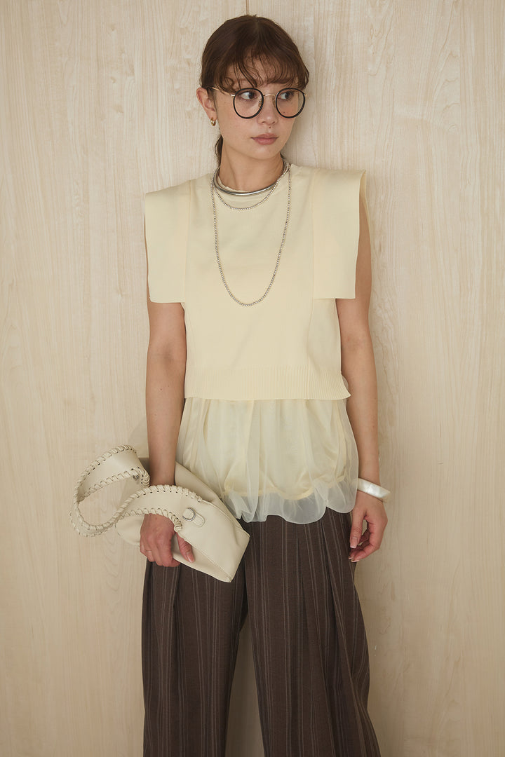 [SET]ペプラムバルーンキャミセット+リネンストライプタックワイドパンツ(2set)
