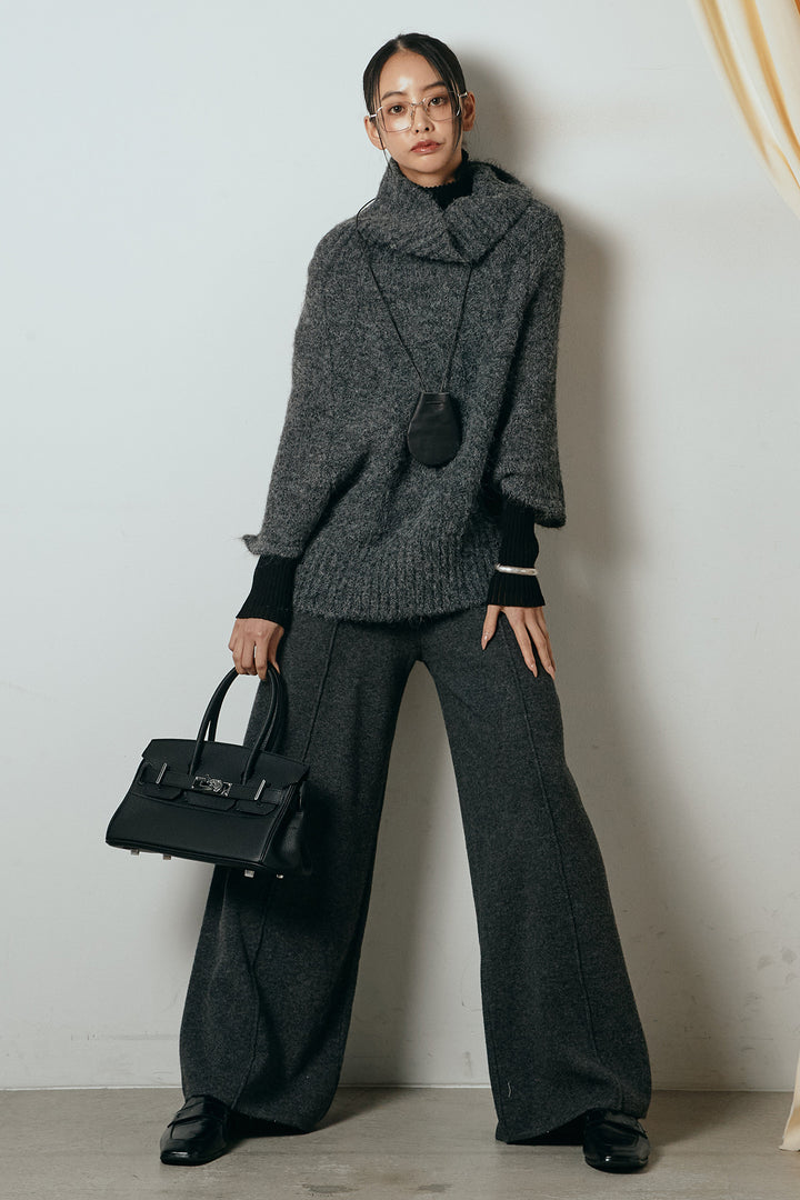 [SET]起毛ミディアムスリーブニットトップス+センターラインニットパンツ(2set)