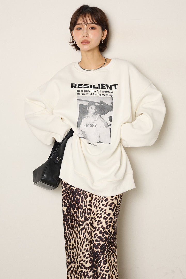 [SET]モノトーンプリントスウェット+レオパード柄サテンスカート(2set)