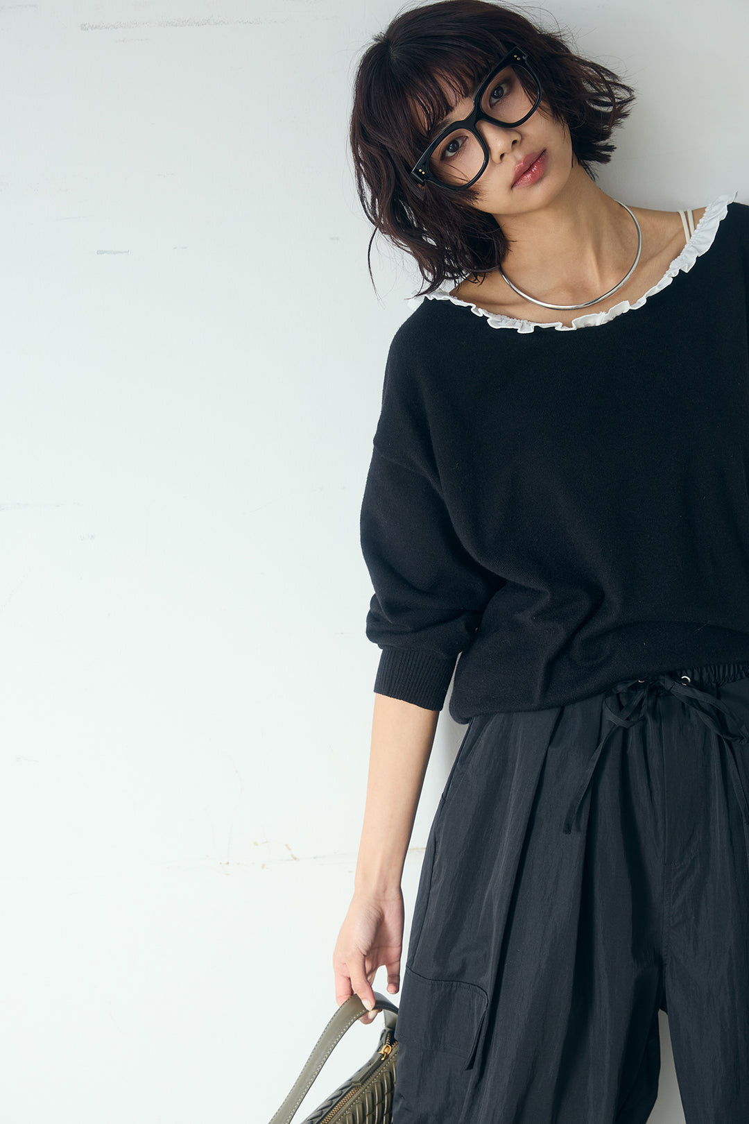 [SET]クールクール異素材コンビオフショルプルオーバー+撥水ジョガーパンツ(2set)