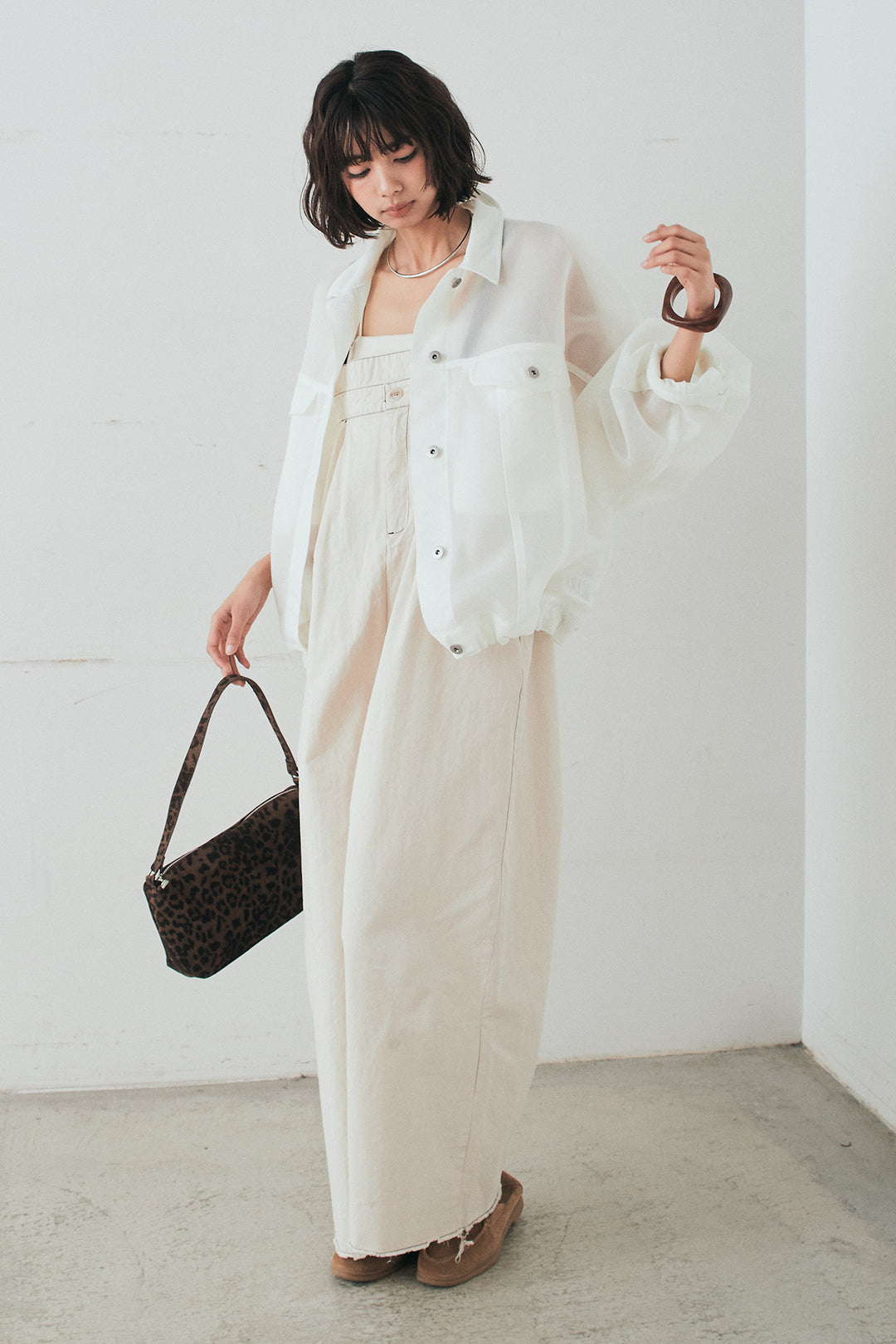 [SET]シアーダンボールサイドドロストジャケット+綿ツイルアシメサロペット(2set)