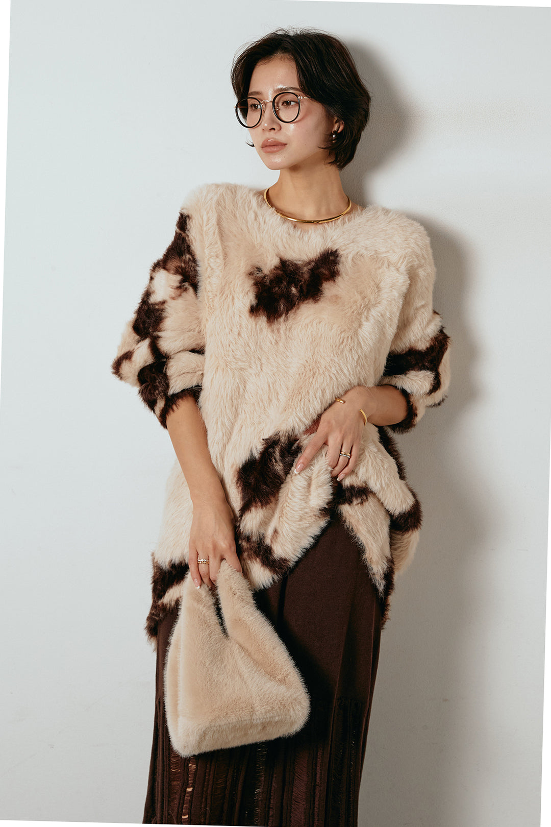 [SET]タイダイ柄シャギーニットトップス+裾シアーリブスカート(2set)