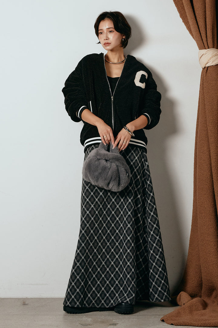 [SET]ロゴスタジャンボアブルゾン+フロッキー起毛チェックスカート(2set)