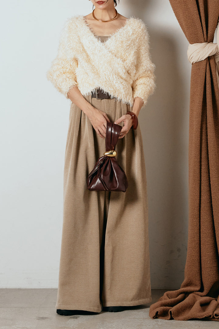 [SET]シャギークロスニットトップス+ベルトループコーデュロイワイドパンツ(2set)