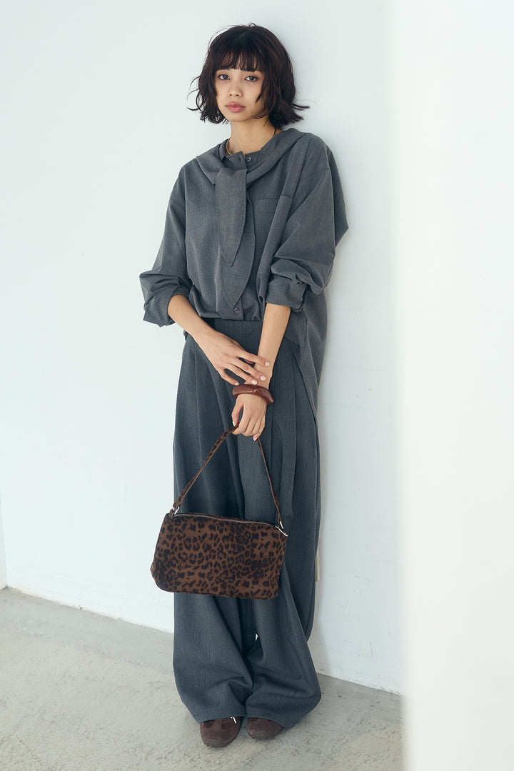 [SET]無地タイ付フーディーBIGシャツ+サイドベルトタック入りスラックス(2set)