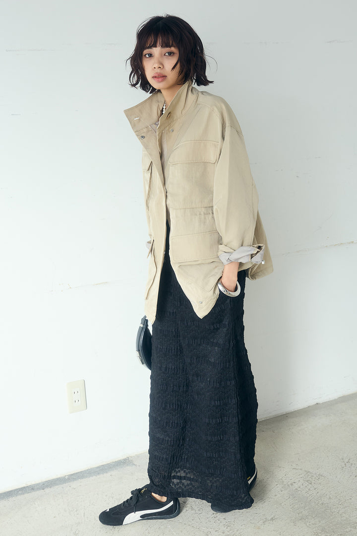 [SET]ナイロンツイルフィールドジャケット+ジャガードカットソータイトスカート(2set)