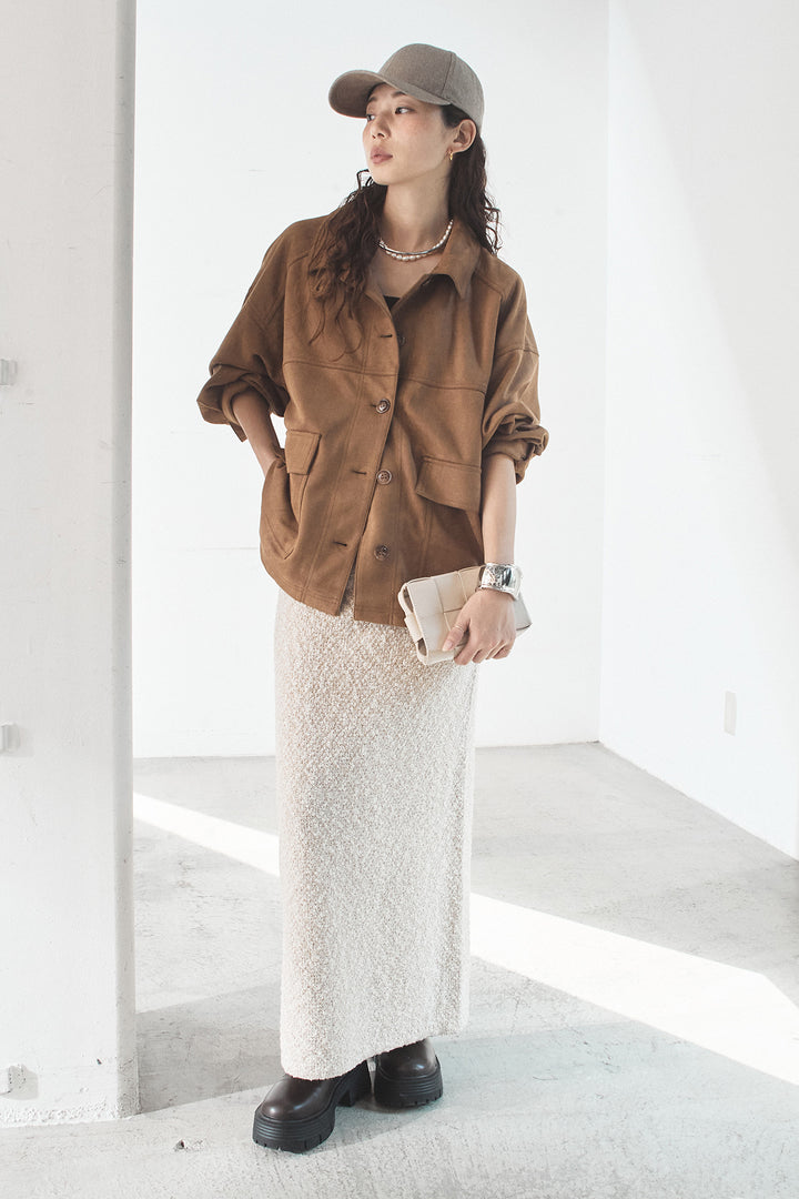 [SET]デカポケスエポンジャケット+ツイード風MIXスラブスカート(2set)