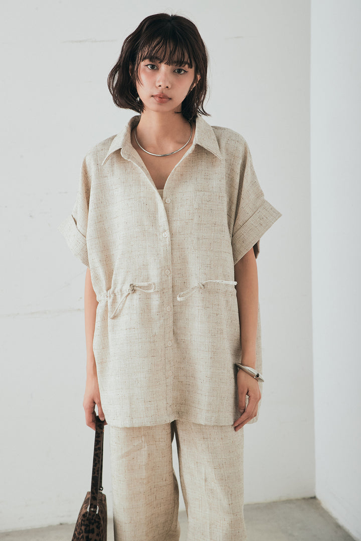 [SET]ツイードウエストドロストシャツ+ツイードタックパンツ(2set)