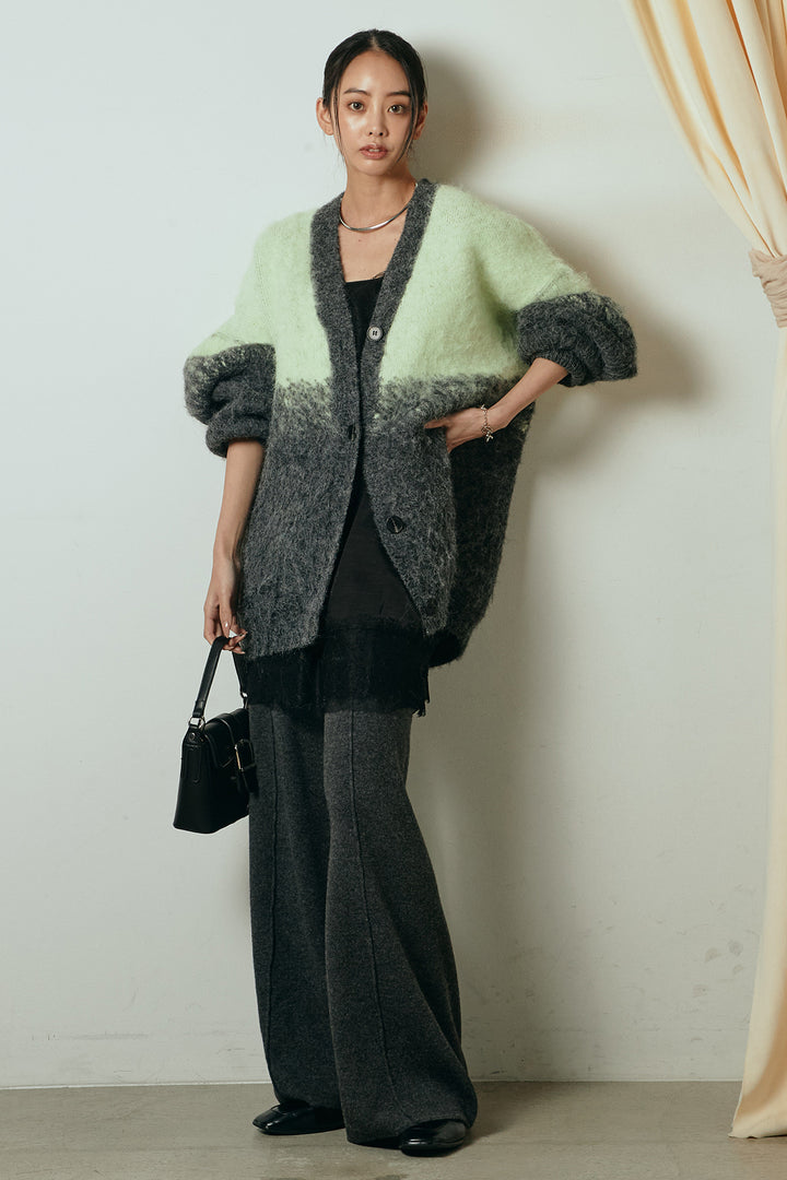 [SET]起毛グラデーションニットカーディガン+レース切り替えキャミソール(2set)