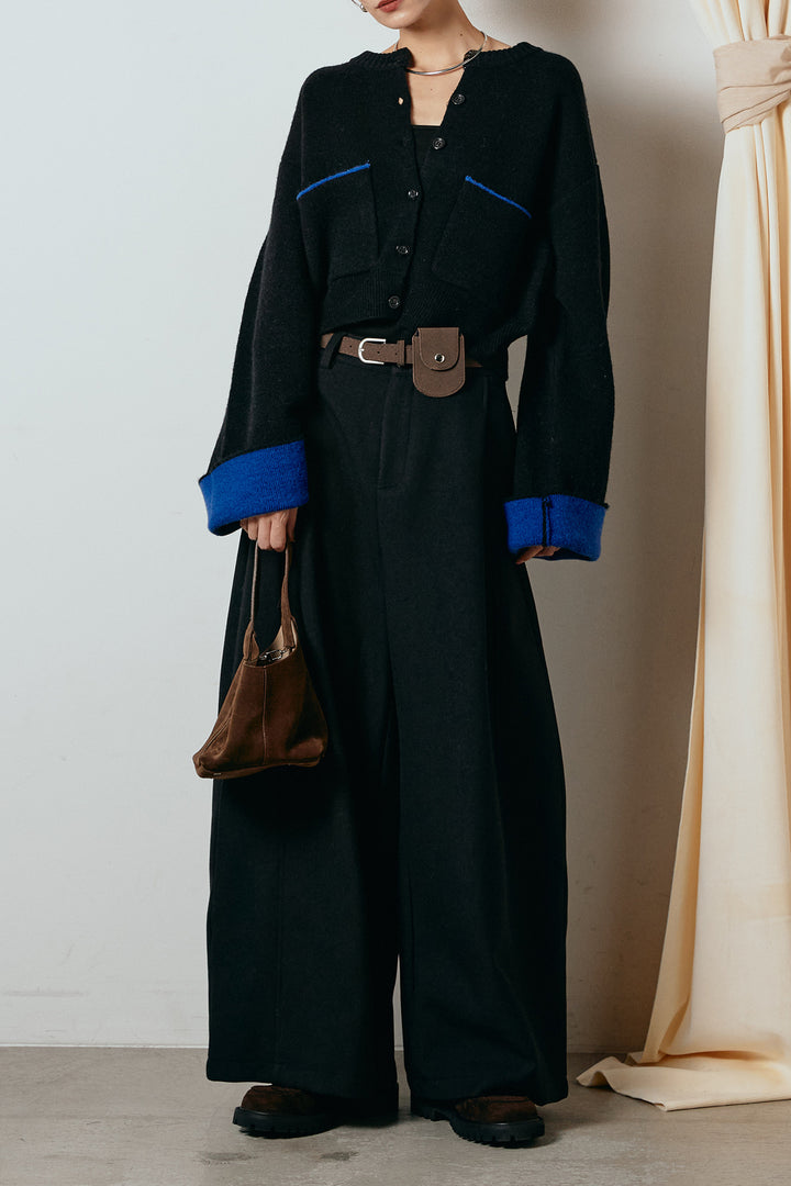 [SET]アルパカタッチダブルフェイスカーディガン+ポーチベルト付きカーブパンツ(2set)