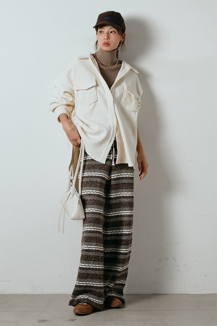 [SET]襟付きコーデュロイポケットシャツ+リブニットシームレスタートルプルオーバー+マルチライン柄リラックスニットパンツ(3set)