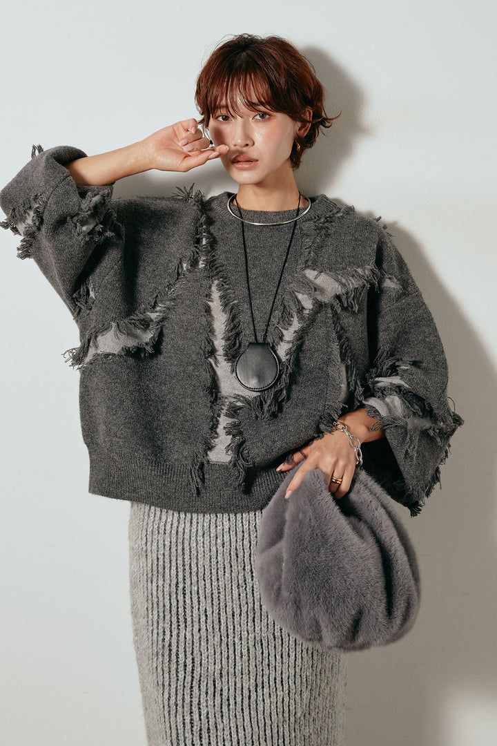 [SET]シャギージャガードニットトップス+アルパカタッチニットタイトスカート(2set)