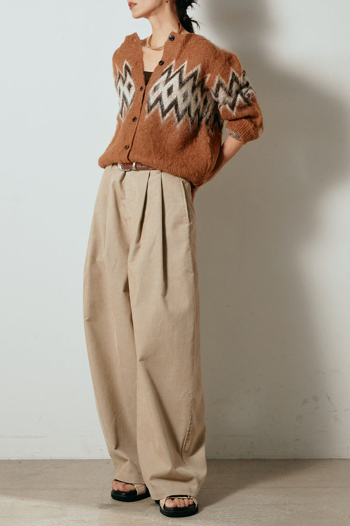 [SET]起毛ノルディック柄ニットカーディガン+フロントタック入りコーデュロイパンツ(2set)