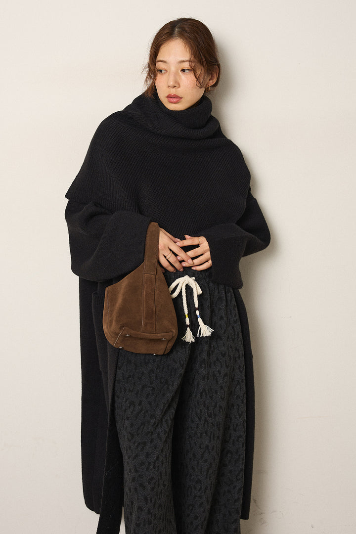 [SET]ケープレイヤードロングカーディガン+レオパードジャガードニットパンツ(2set)