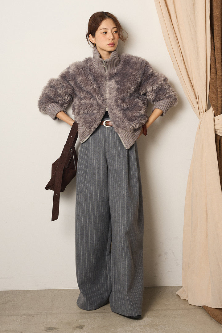 [SET]ハイネックボアブルゾン+ウールライクストライプパンツ(2set)