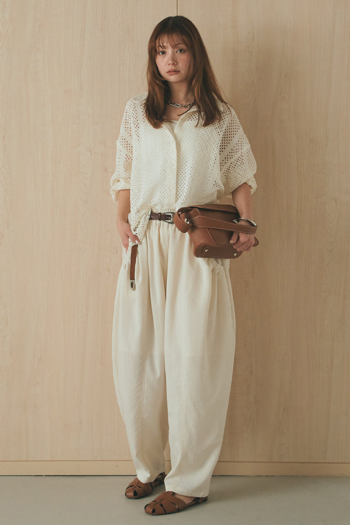 [SET]長袖襟付きレースシャツ+ポケットタックフォルムパンツ(2set)