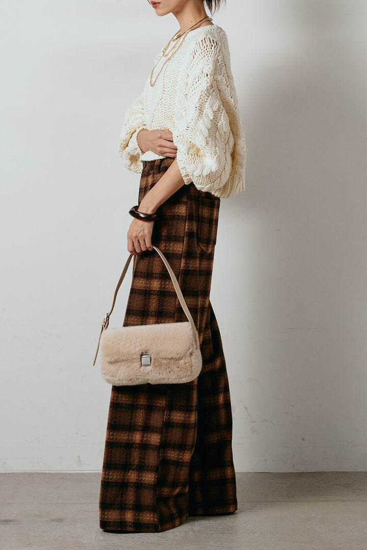 [SET]ロービングケーブルショート丈プルオーバー+ルーズタータンチェックワイドパンツ(2set)