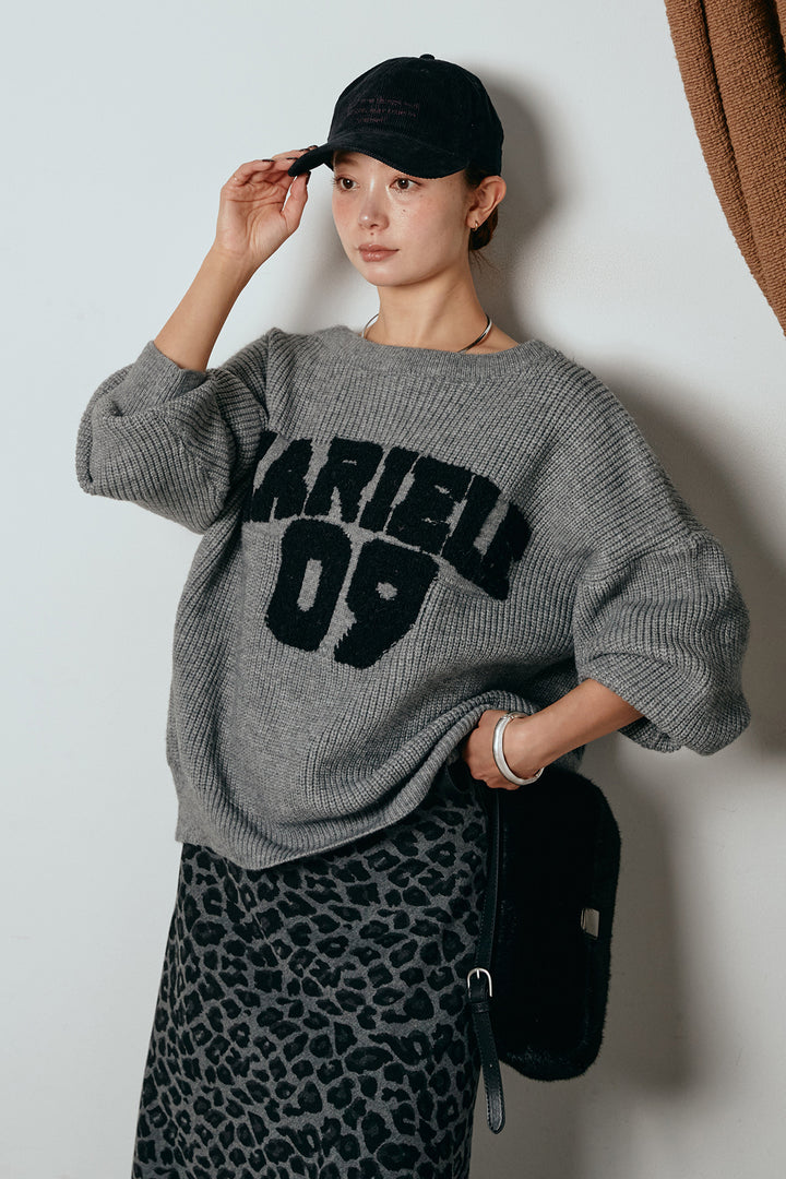 [SET]ロゴジャガードニットトップス+レオパードロングスカート(2set)