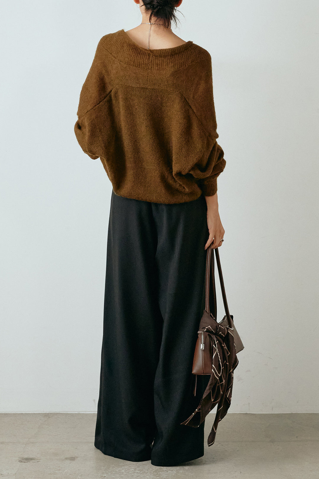 [SET]カシュクールデザインニット+細ベルト付きワイドパンツ(2set)