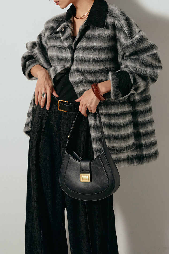 [SET]チェックシャギーミドルカバーオール+フェイクレザーベルト付きスウェードライクワイドパンツ(2set)