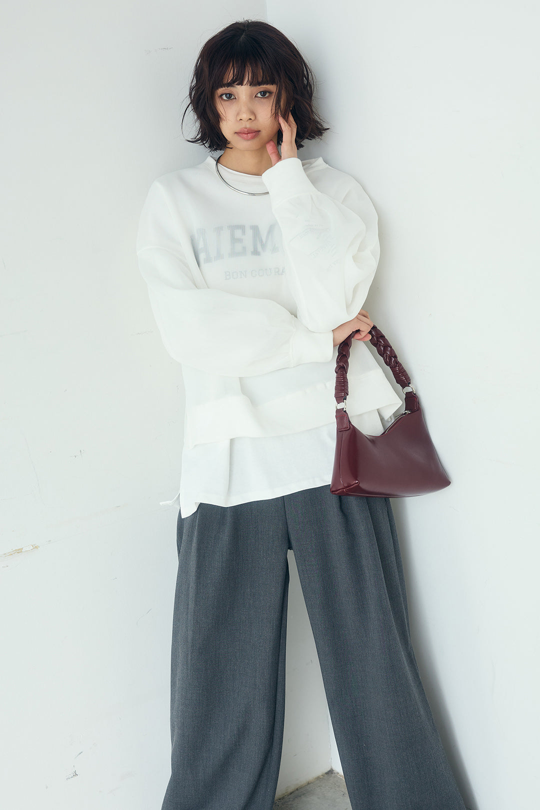 [SET]クリアダンボールプルオーバー+斜めボタンタック入りスラックス(2set)