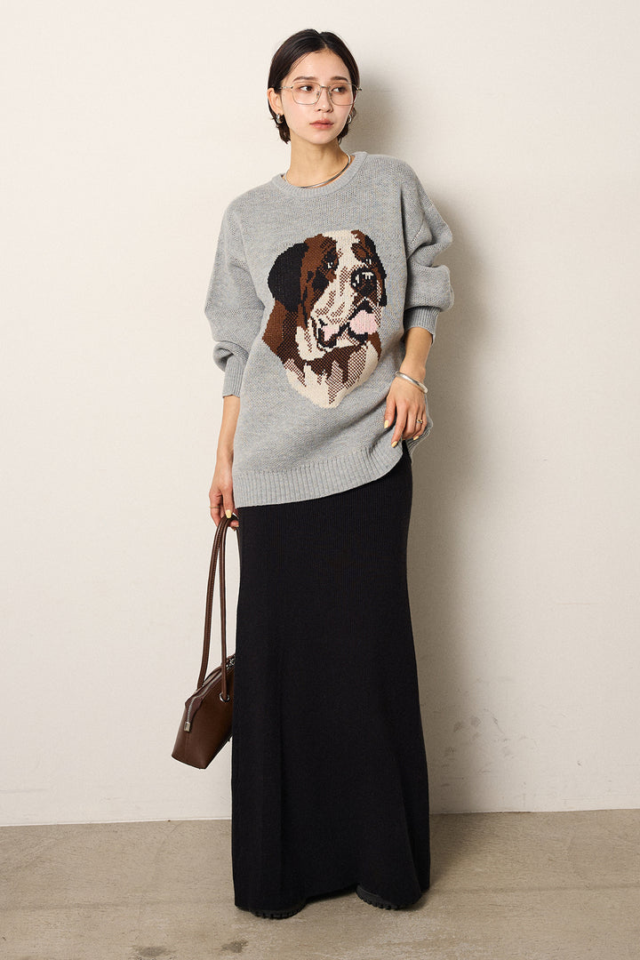 [SET]アニマルジャガード柄ニットトップス+リブナローニットスカート(2set)