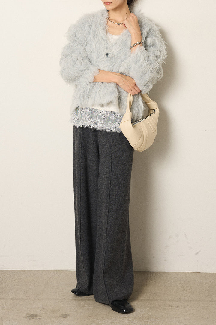 [SET]起毛シャギーニットカーディガン+センターラインニットパンツ(2set)