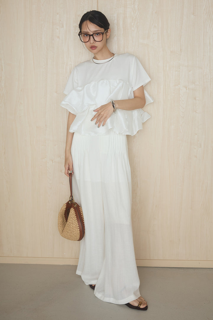 [SET]天竺ナイロンドッキングフリルT+ピンタックワイドパンツ(2set)