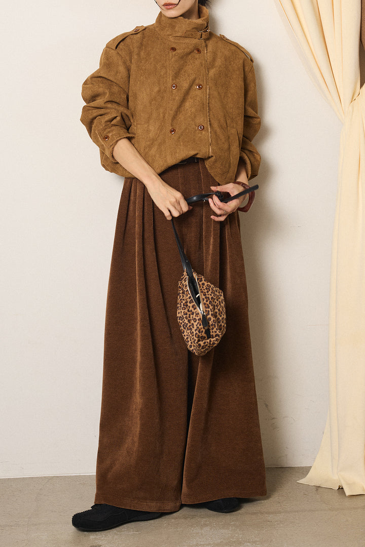 [SET]スタンド襟スウェードライクアウター+ベルトループコーデュロイワイドパンツ(2set)