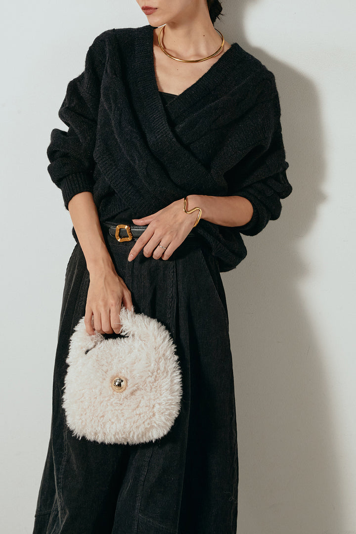 [SET]ケーブルカシュクールニットトップス+タック入りコーデュロイワイドパンツ(2set)