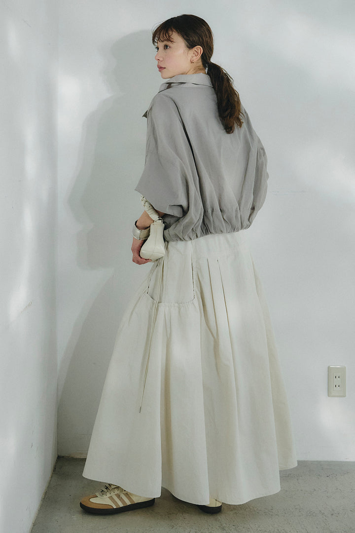 [SET]スタンドネックシアーブルゾン+ナイロンデザインフレアスカート(2set)
