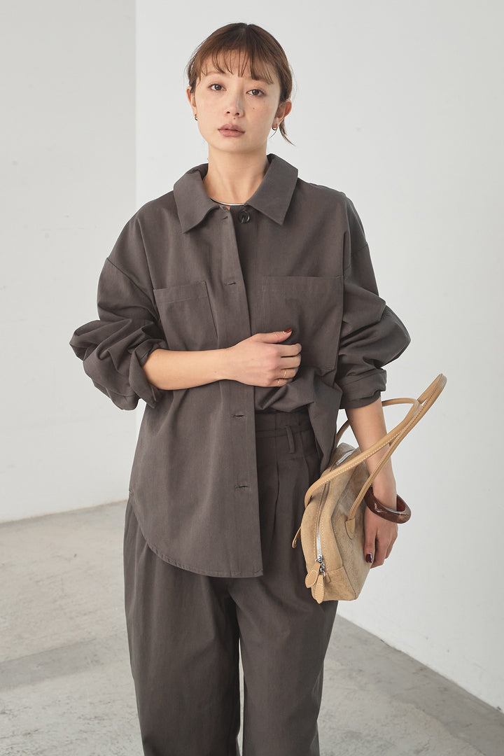 [SET]ツイルシャツジャケット+ツイルハイウエストタックパンツ(2set)