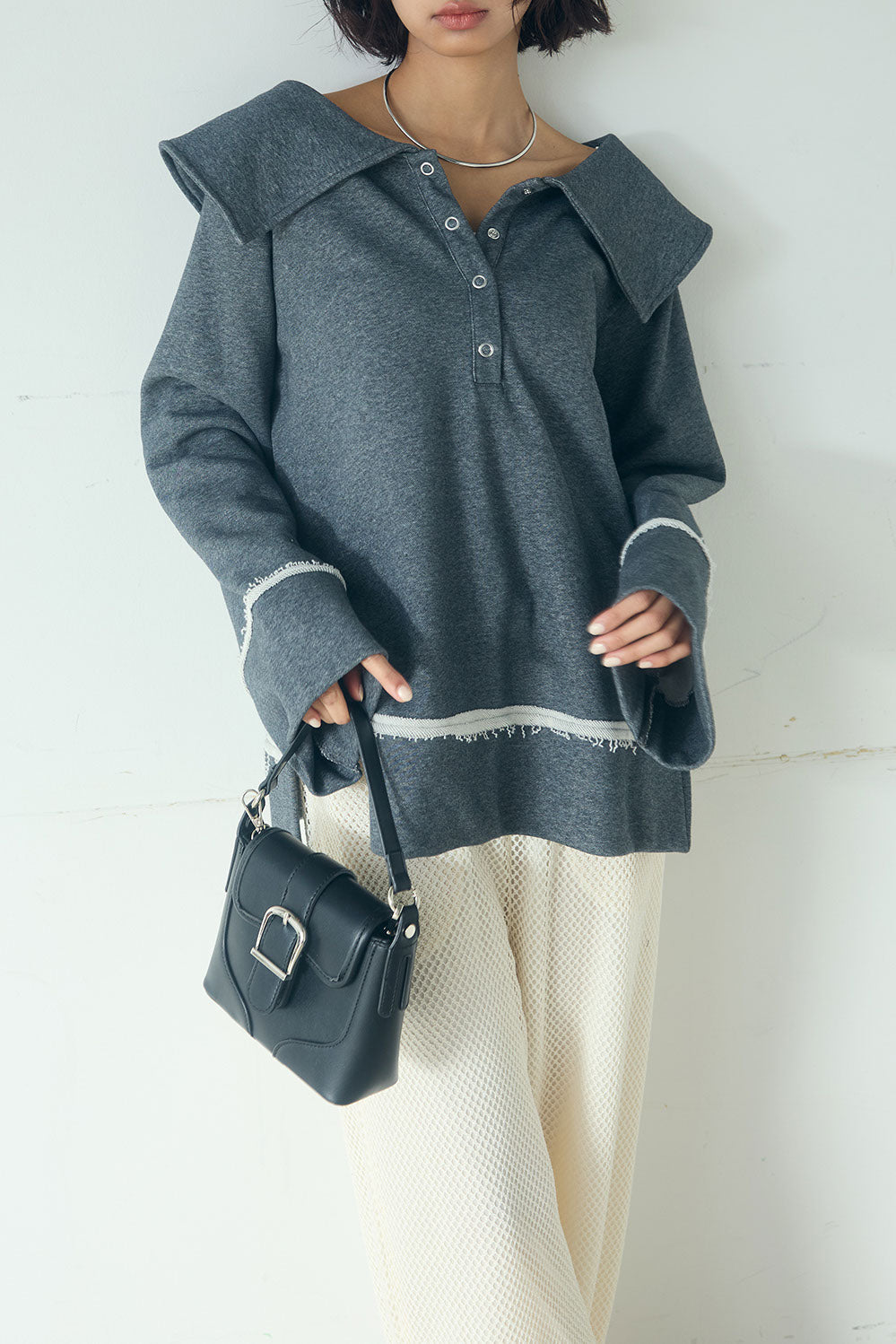 [SET]ビッグカラー2WAYスウェットトップス+メッシュリラックスパンツ(2set)